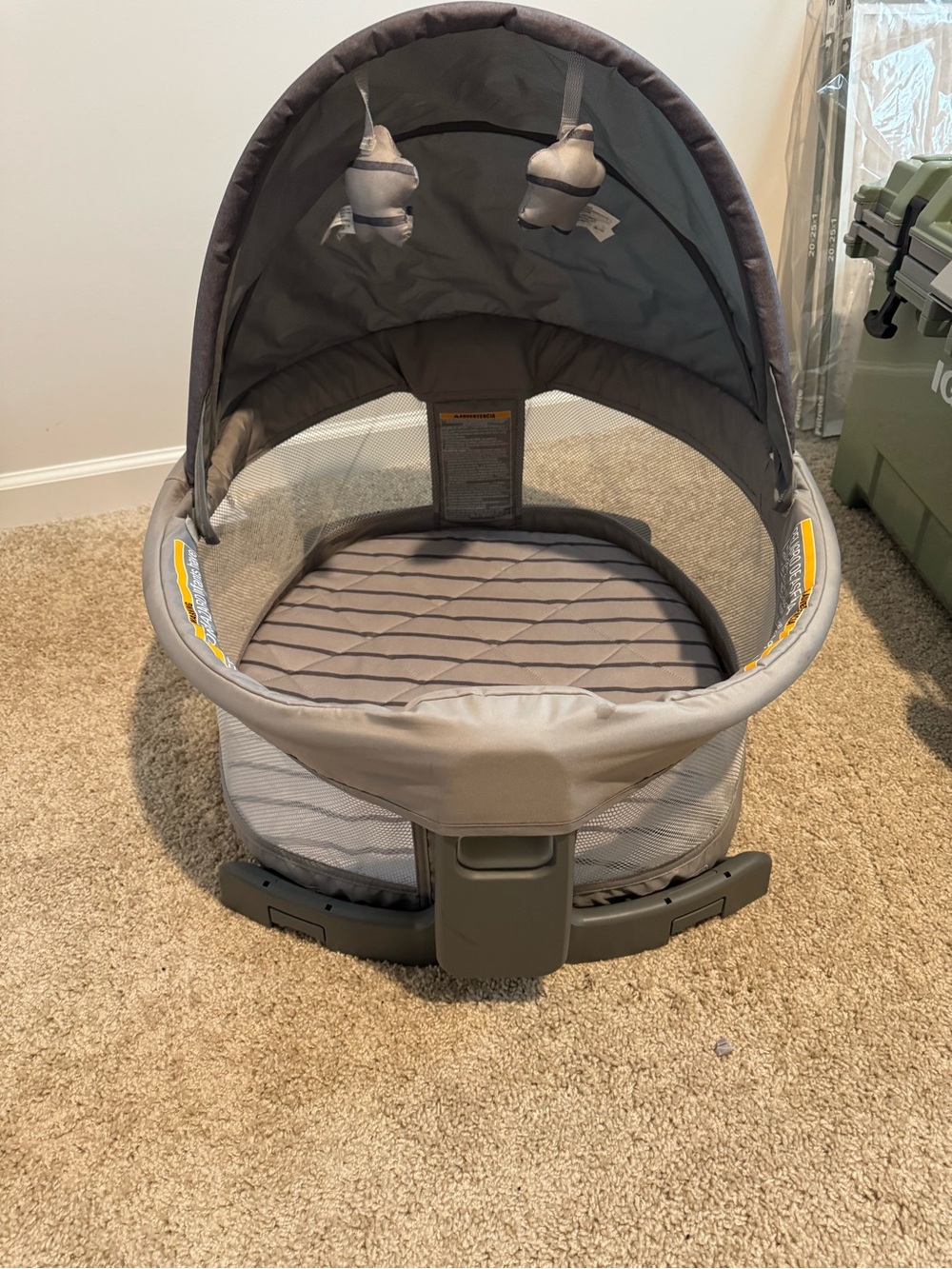 Gray Baby Bassinet with Canopy and Toys - Kids Accessories